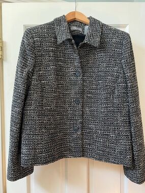 Kate Hill Black & White Tweed Button-Front Jacket